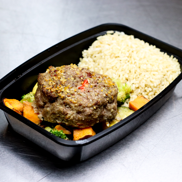 Beef Patty with Brown Rice